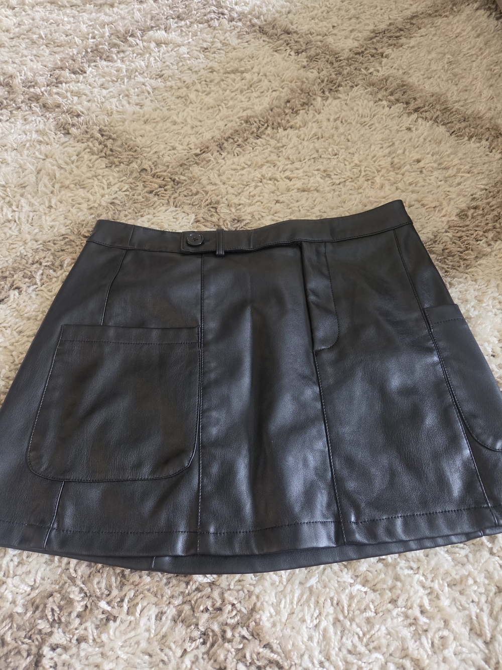 Black Faux Leather A-Line Mini Skirt